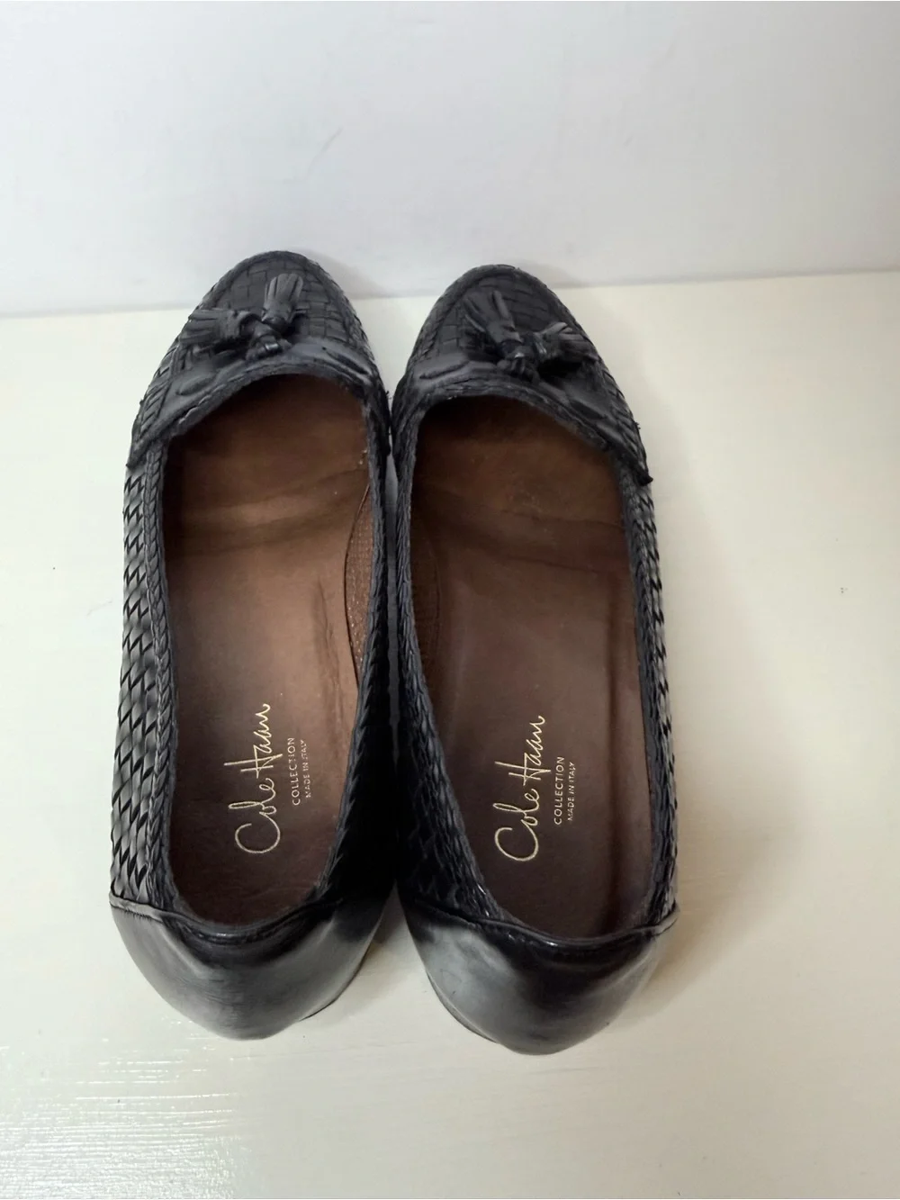 Cole Haan Black Woven Leather Tassel Loafers